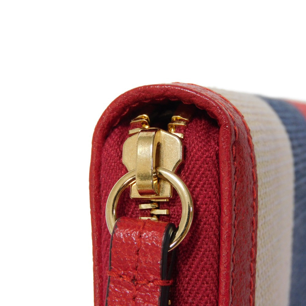 GUCCI Long Wallet Purse 524790 9SBCG 9093 Baia de la linen canvas x calf leather Tricolor Interlocking G Web Good condition logo Baiadera Zip Around Wallet unisex(Unisex) Used Authentic