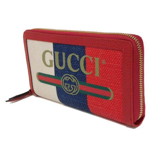GUCCI Long Wallet Purse 524790 9SBCG 9093 Baia de la linen canvas x calf leather Tricolor Interlocking G Web Good condition logo Baiadera Zip Around Wallet unisex(Unisex) Used Authentic