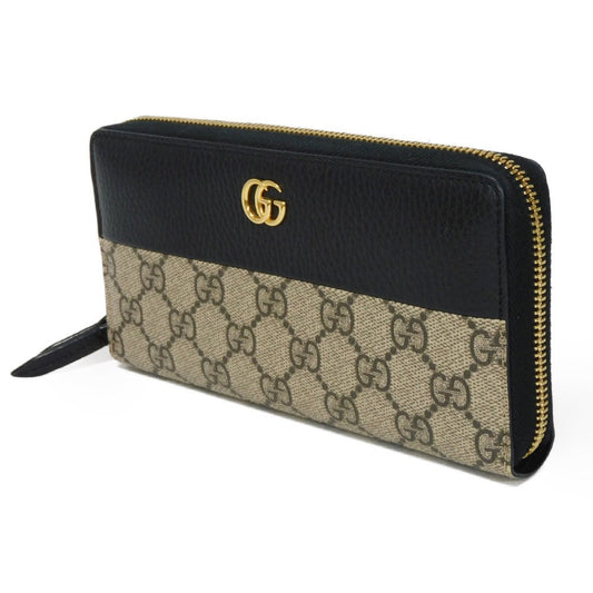 GUCCI Long Wallet Purse 456117 17WAG 1283 GG Supreme canvas (polyurethane finish) x calf leather beige Current Black Zip Around GG Marmont Double G Bicolor Zip Around Wallet Women(Unisex) Used Authentic