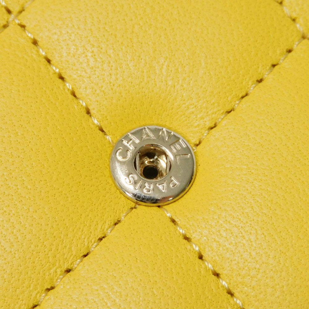 CHANEL Long Wallet Purse A80286 lambskin yellow COCO Mark Quilted Lambskin 27 Series Matrasse Boy Chanel Long Flap Wallet unisex(Unisex) Used Authentic