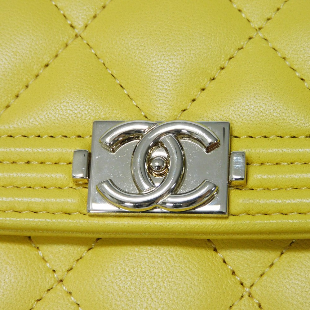CHANEL Long Wallet Purse A80286 lambskin yellow COCO Mark Quilted Lambskin 27 Series Matrasse Boy Chanel Long Flap Wallet unisex(Unisex) Used Authentic
