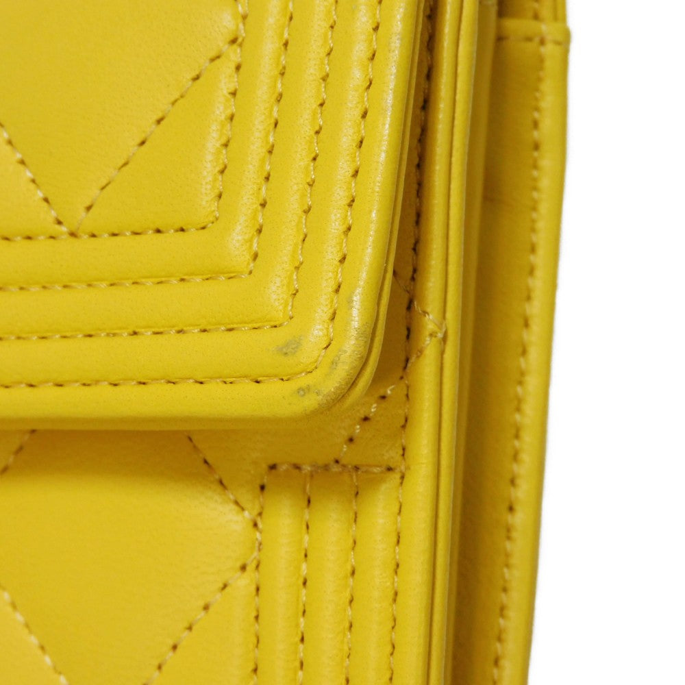 CHANEL Long Wallet Purse A80286 lambskin yellow COCO Mark Quilted Lambskin 27 Series Matrasse Boy Chanel Long Flap Wallet unisex(Unisex) Used Authentic