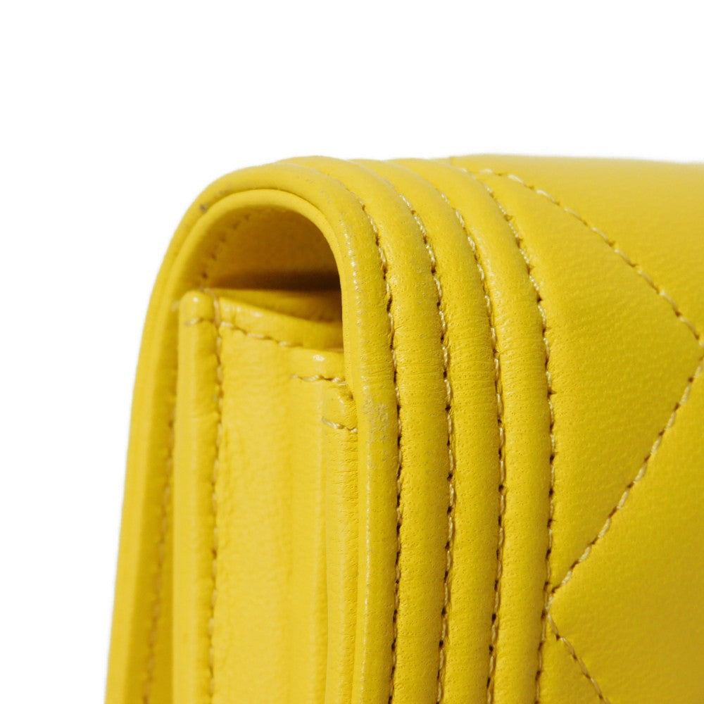 CHANEL Long Wallet Purse A80286 lambskin yellow COCO Mark Quilted Lambskin 27 Series Matrasse Boy Chanel Long Flap Wallet unisex(Unisex) Used Authentic