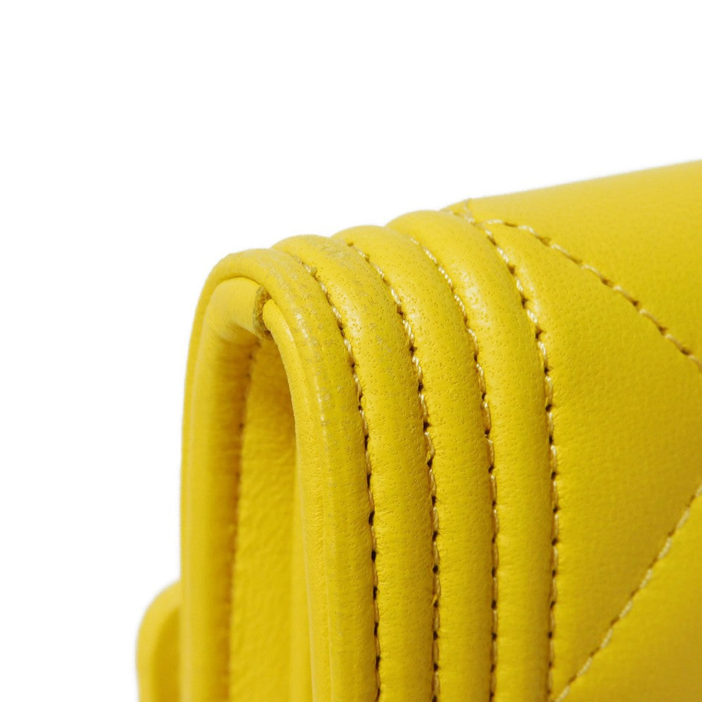 CHANEL Long Wallet Purse A80286 lambskin yellow COCO Mark Quilted Lambskin 27 Series Matrasse Boy Chanel Long Flap Wallet unisex(Unisex) Used Authentic