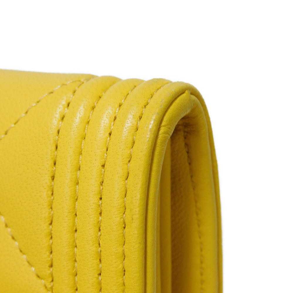 CHANEL Long Wallet Purse A80286 lambskin yellow COCO Mark Quilted Lambskin 27 Series Matrasse Boy Chanel Long Flap Wallet unisex(Unisex) Used Authentic