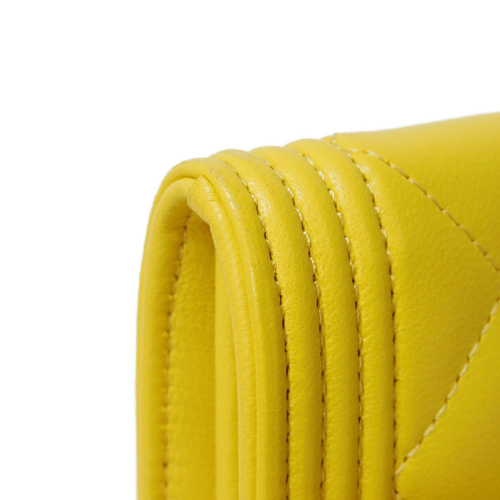 CHANEL Long Wallet Purse A80286 lambskin yellow COCO Mark Quilted Lambskin 27 Series Matrasse Boy Chanel Long Flap Wallet unisex(Unisex) Used Authentic