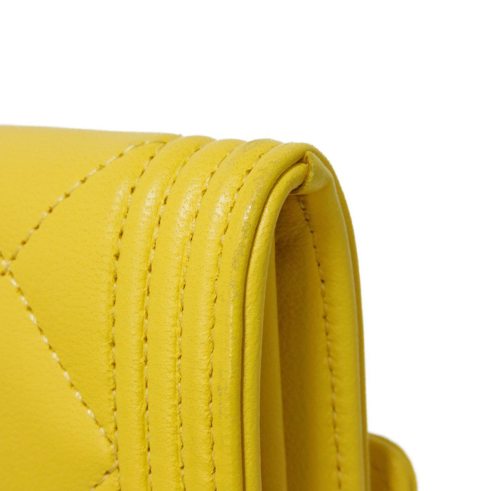 CHANEL Long Wallet Purse A80286 lambskin yellow COCO Mark Quilted Lambskin 27 Series Matrasse Boy Chanel Long Flap Wallet unisex(Unisex) Used Authentic
