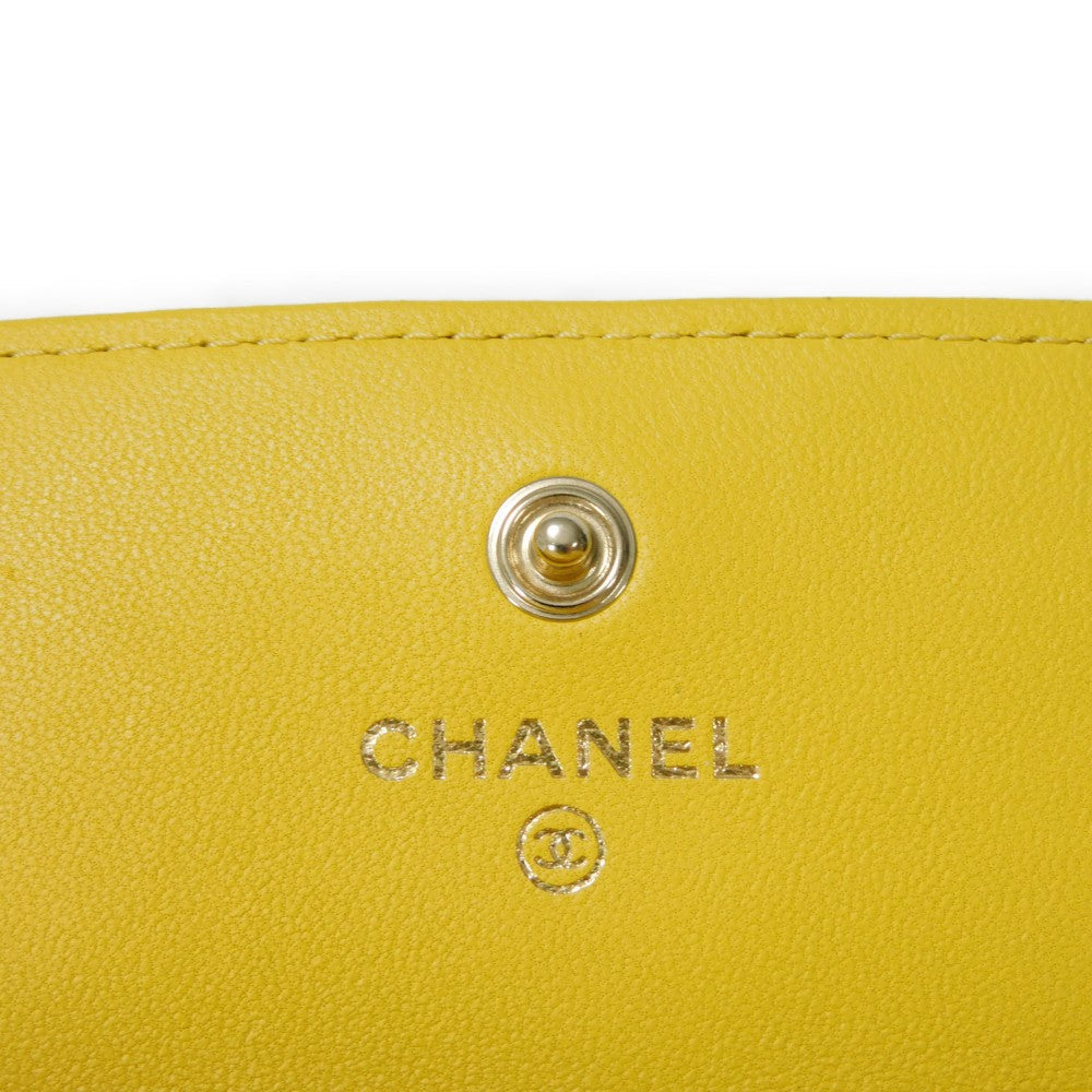 CHANEL Long Wallet Purse A80286 lambskin yellow COCO Mark Quilted Lambskin 27 Series Matrasse Boy Chanel Long Flap Wallet unisex(Unisex) Used Authentic
