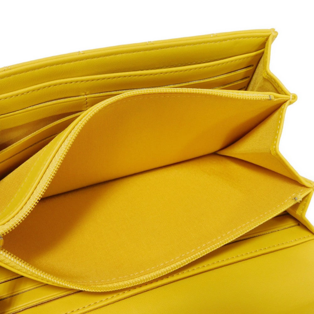 CHANEL Long Wallet Purse A80286 lambskin yellow COCO Mark Quilted Lambskin 27 Series Matrasse Boy Chanel Long Flap Wallet unisex(Unisex) Used Authentic