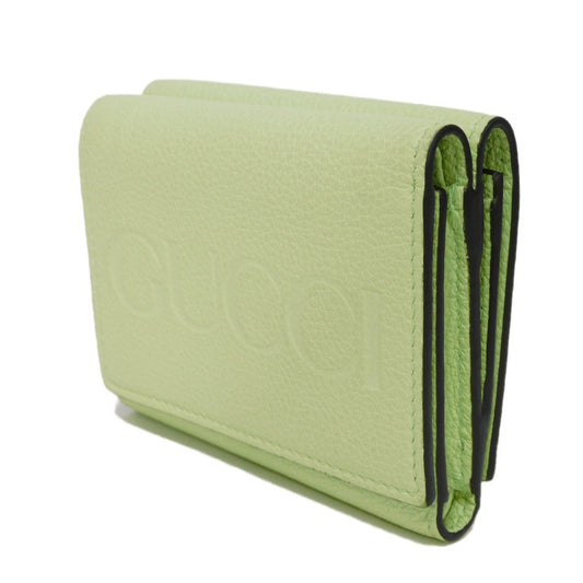 GUCCI Tri-fold wallet 731694 0E8IG 3801 Calf leather (embossed) Light green Pastel Trifold Compact Japan Exclusive embossed logo mini wallet unisex(Unisex) Used Authentic