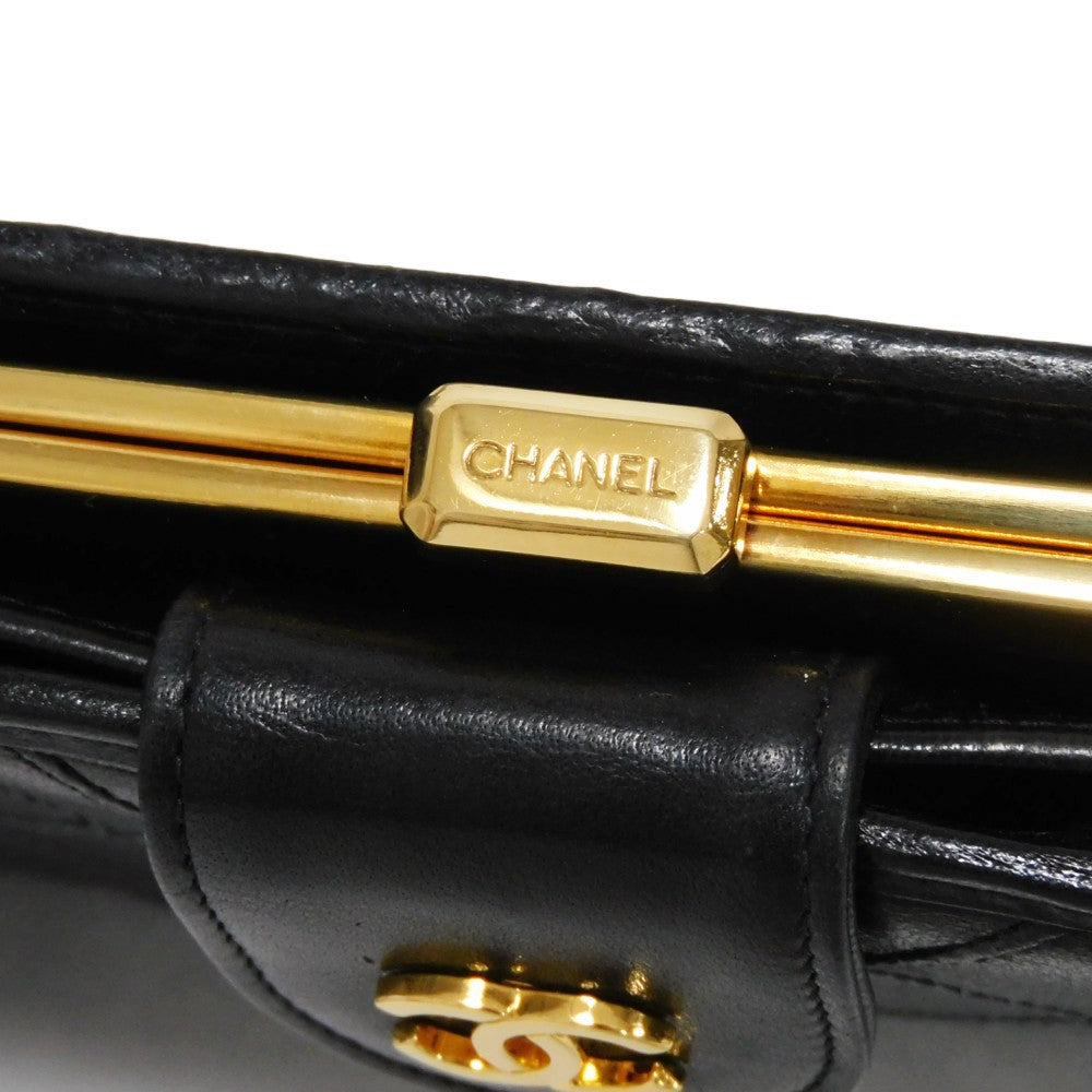 CHANEL Long Wallet Purse A47152 Calfskin black Double stitch Bicolor Long Flap Wallet