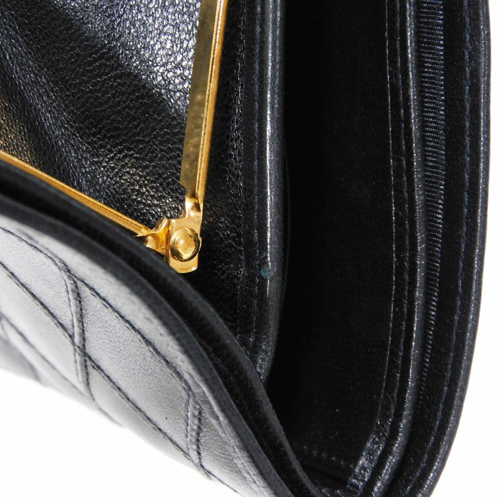 CHANEL Long Wallet Purse A47152 Calfskin black Double stitch Bicolor Long Flap Wallet