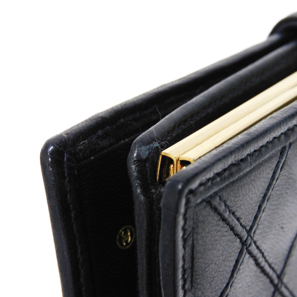 CHANEL Long Wallet Purse A47152 Calfskin black Double stitch Bicolor Long Flap Wallet