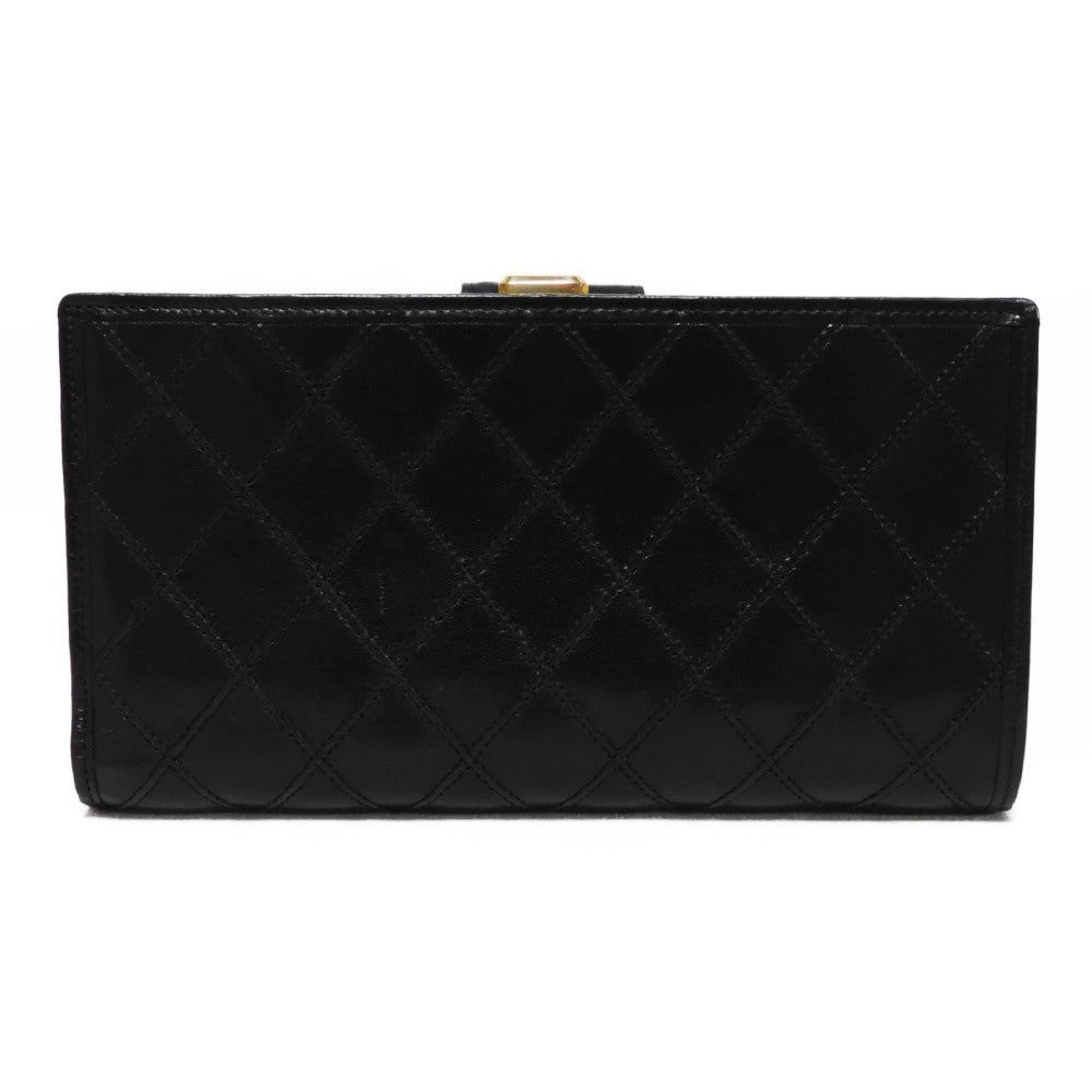 CHANEL Long Wallet Purse A47152 Calfskin black Double stitch Bicolor Long Flap Wallet