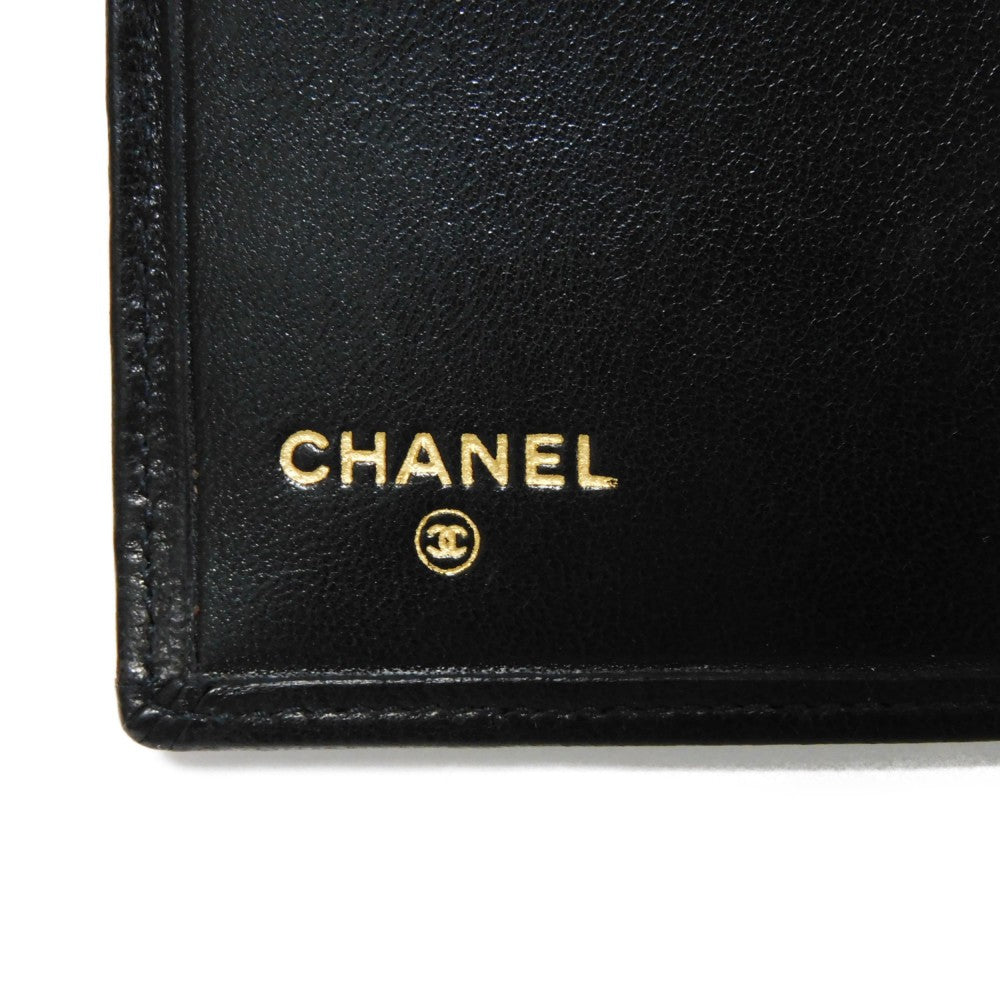CHANEL Long Wallet Purse A47152 Calfskin black Double stitch Bicolor Long Flap Wallet