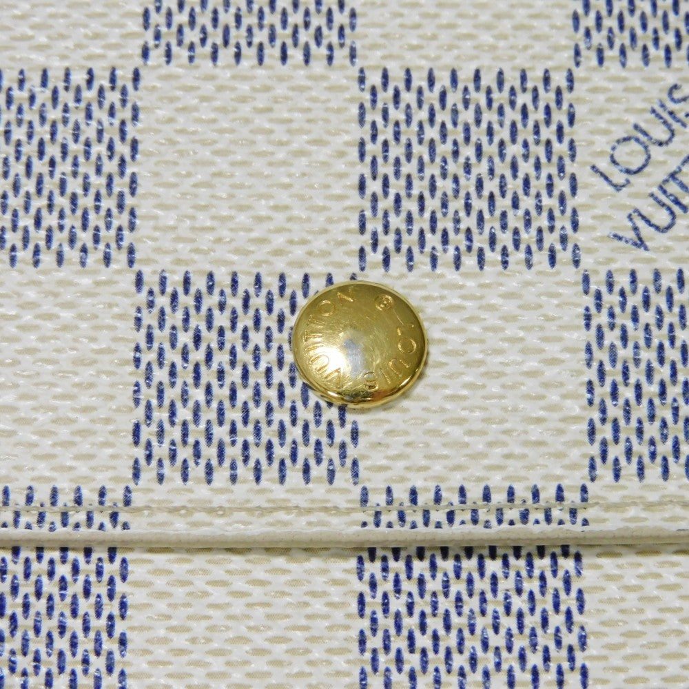 LOUIS VUITTON Tri-fold wallet N61733 Damier Azure Canvas x Grained Leather Ivory logo white gold W hook wallet Damier Azur Portefeuille Elise unisex(Unisex) Used Authentic