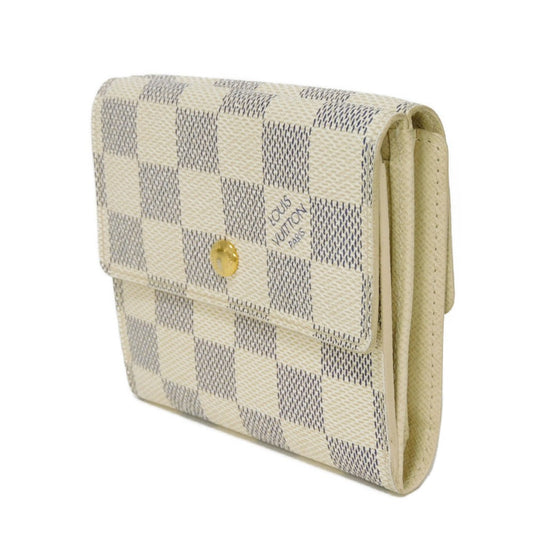 LOUIS VUITTON Tri-fold wallet N61733 Damier Azure Canvas x Grained Leather Ivory logo white gold W hook wallet Damier Azur Portefeuille Elise unisex(Unisex) Used Authentic