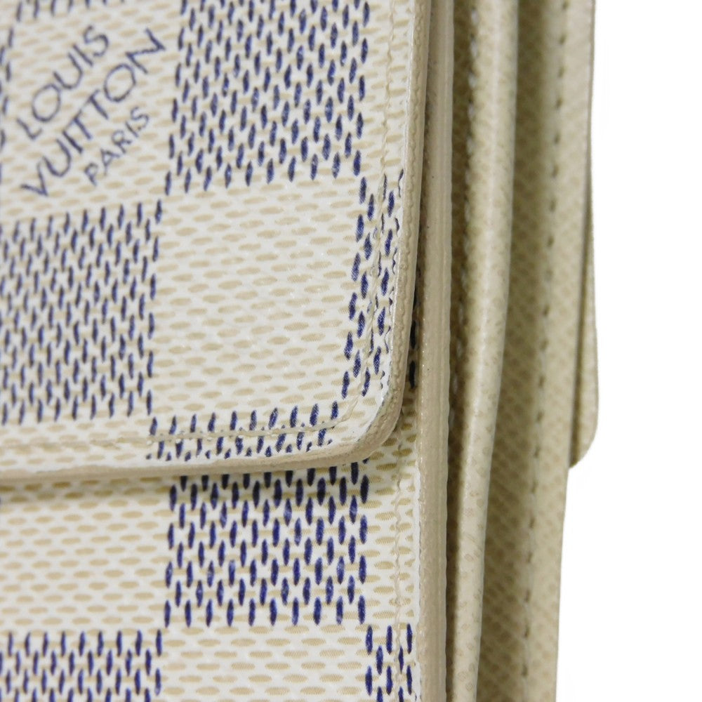 LOUIS VUITTON Tri-fold wallet N61733 Damier Azure Canvas x Grained Leather Ivory logo white gold W hook wallet Damier Azur Portefeuille Elise unisex(Unisex) Used Authentic