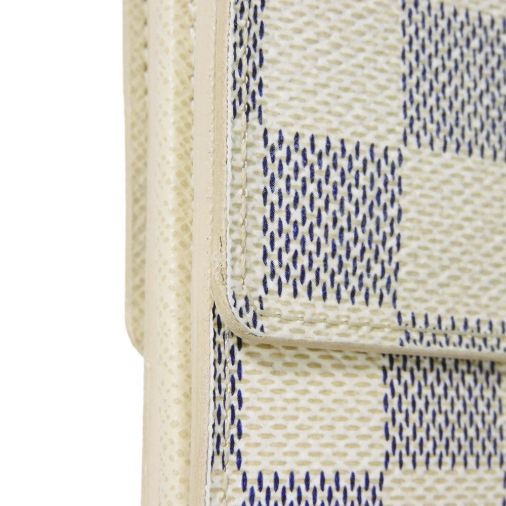 LOUIS VUITTON Tri-fold wallet N61733 Damier Azure Canvas x Grained Leather Ivory logo white gold W hook wallet Damier Azur Portefeuille Elise unisex(Unisex) Used Authentic