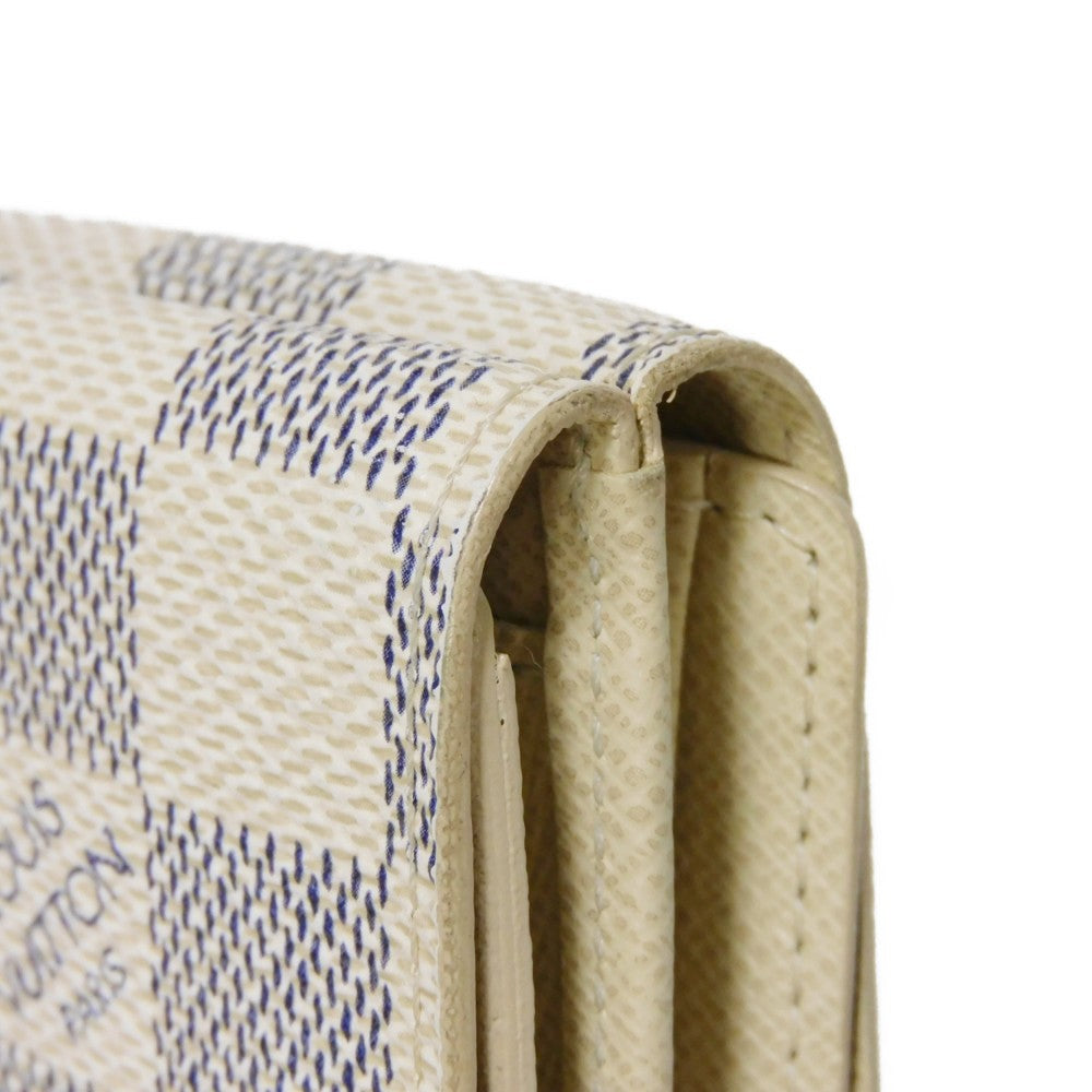 LOUIS VUITTON Tri-fold wallet N61733 Damier Azure Canvas x Grained Leather Ivory logo white gold W hook wallet Damier Azur Portefeuille Elise unisex(Unisex) Used Authentic