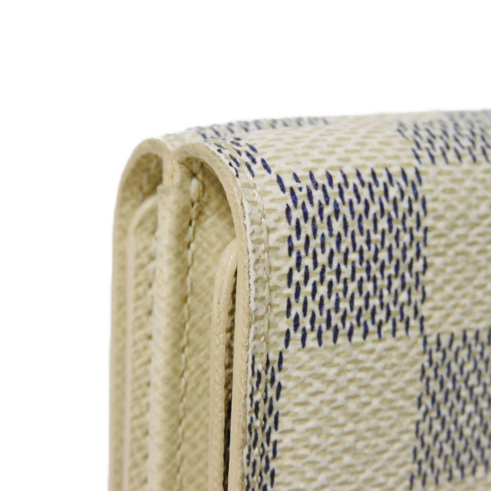 LOUIS VUITTON Tri-fold wallet N61733 Damier Azure Canvas x Grained Leather Ivory logo white gold W hook wallet Damier Azur Portefeuille Elise unisex(Unisex) Used Authentic