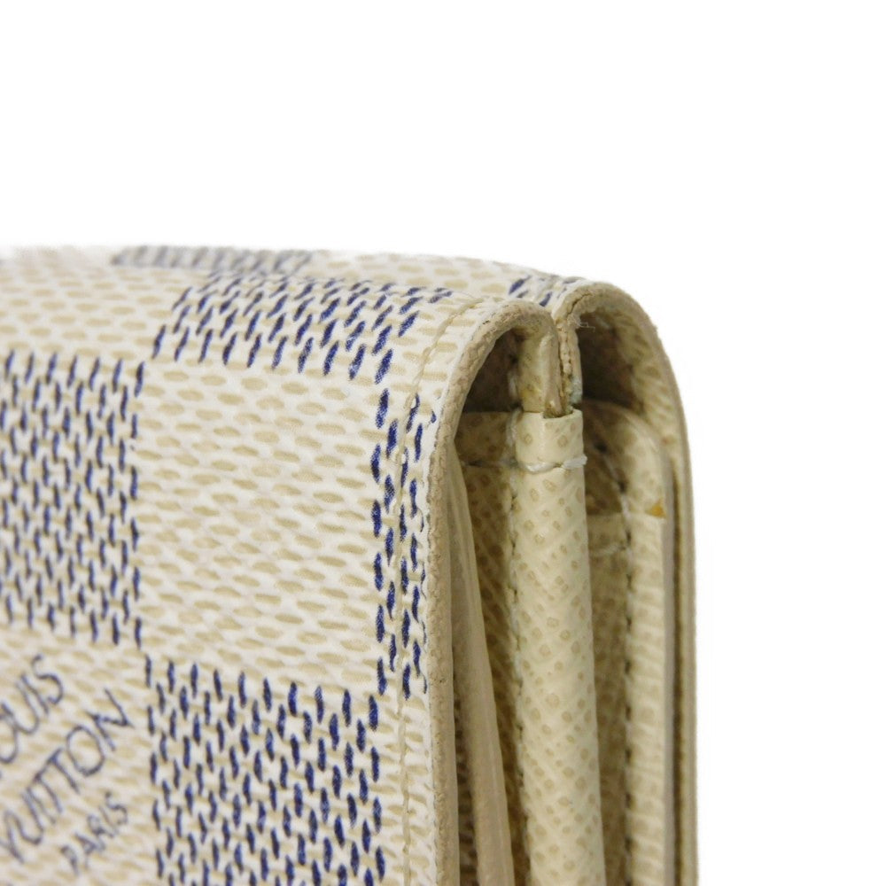 LOUIS VUITTON Tri-fold wallet N61733 Damier Azure Canvas x Grained Leather Ivory logo white gold W hook wallet Damier Azur Portefeuille Elise unisex(Unisex) Used Authentic