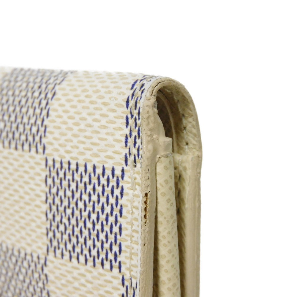 LOUIS VUITTON Tri-fold wallet N61733 Damier Azure Canvas x Grained Leather Ivory logo white gold W hook wallet Damier Azur Portefeuille Elise unisex(Unisex) Used Authentic