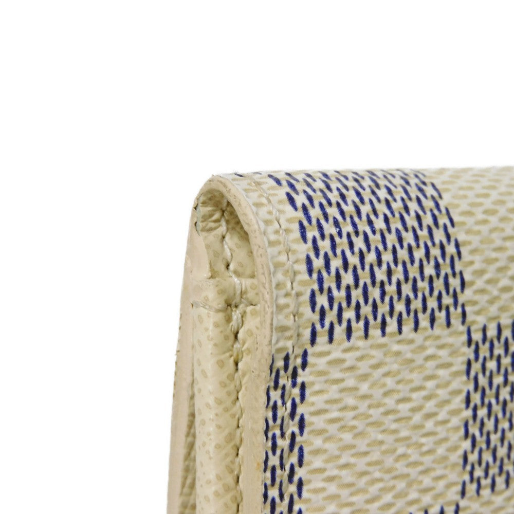 LOUIS VUITTON Tri-fold wallet N61733 Damier Azure Canvas x Grained Leather Ivory logo white gold W hook wallet Damier Azur Portefeuille Elise unisex(Unisex) Used Authentic