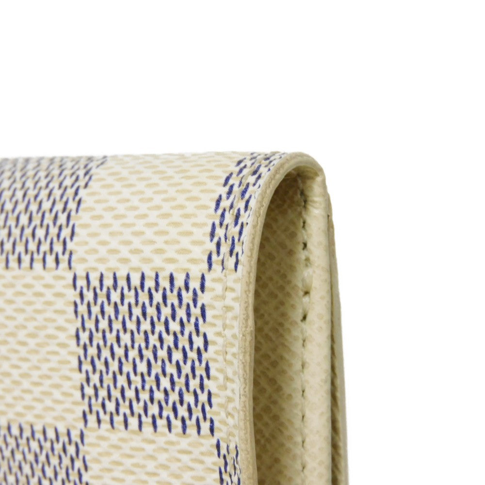 LOUIS VUITTON Tri-fold wallet N61733 Damier Azure Canvas x Grained Leather Ivory logo white gold W hook wallet Damier Azur Portefeuille Elise unisex(Unisex) Used Authentic