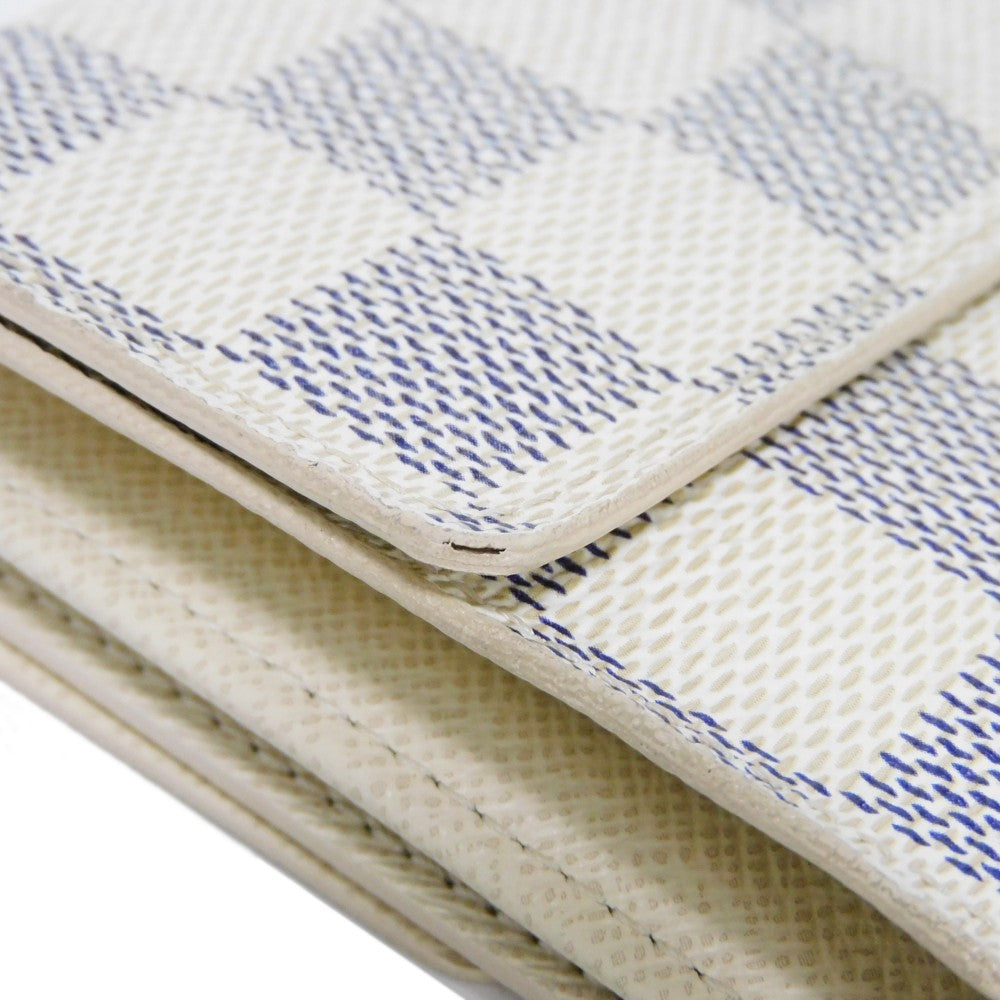 LOUIS VUITTON Tri-fold wallet N61733 Damier Azure Canvas x Grained Leather Ivory logo white gold W hook wallet Damier Azur Portefeuille Elise unisex(Unisex) Used Authentic