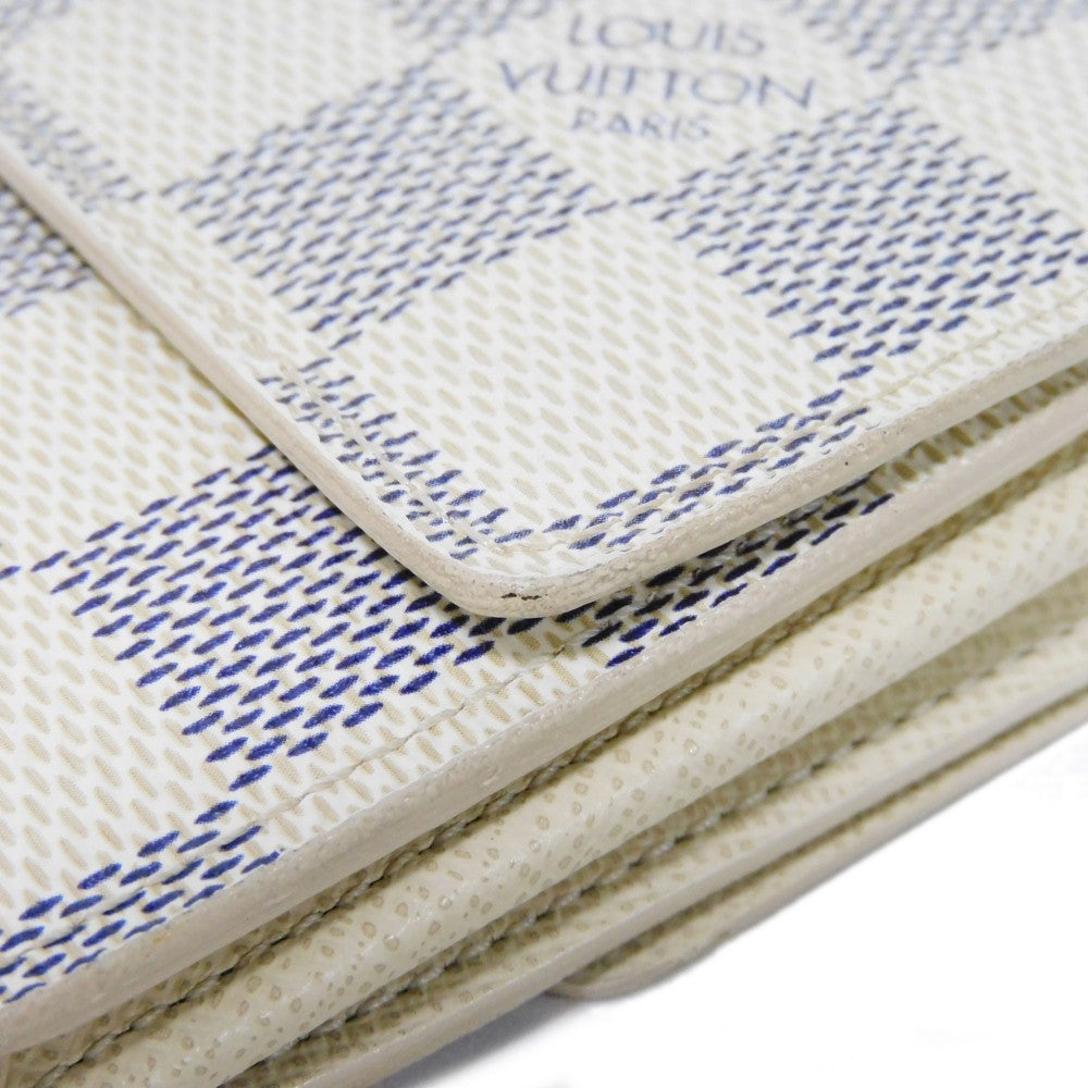 LOUIS VUITTON Tri-fold wallet N61733 Damier Azure Canvas x Grained Leather Ivory logo white gold W hook wallet Damier Azur Portefeuille Elise unisex(Unisex) Used Authentic