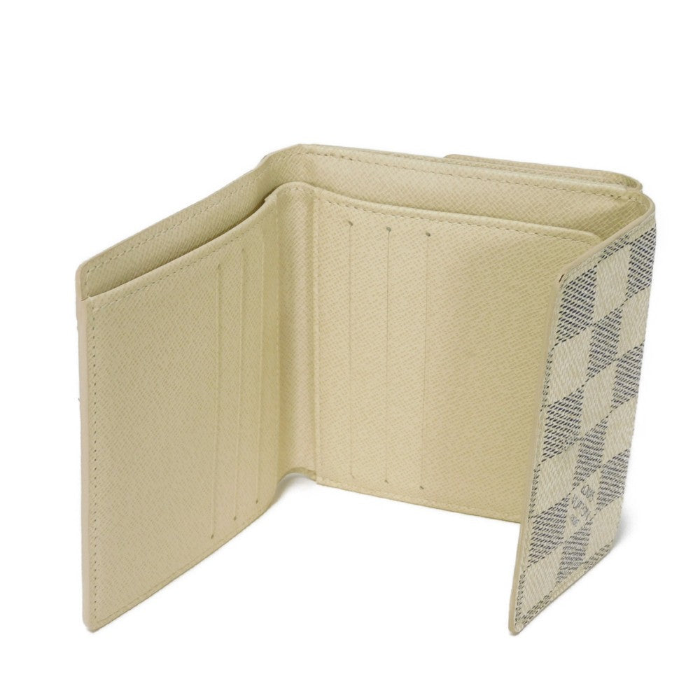 LOUIS VUITTON Tri-fold wallet N61733 Damier Azure Canvas x Grained Leather Ivory logo white gold W hook wallet Damier Azur Portefeuille Elise unisex(Unisex) Used Authentic
