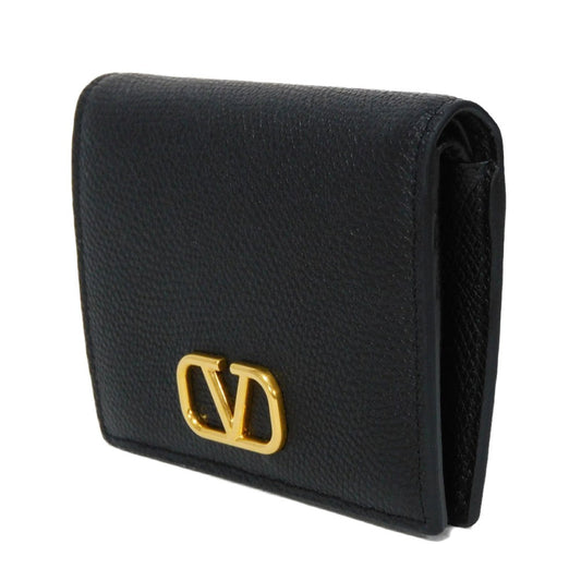 VALENTINO Bifold Wallet 2W2P0R39SNP Grained calfskin (embossed) black Grained Calfskin RFID IC Chip V mark V logo signature small wallet unisex(Unisex) Used Authentic
