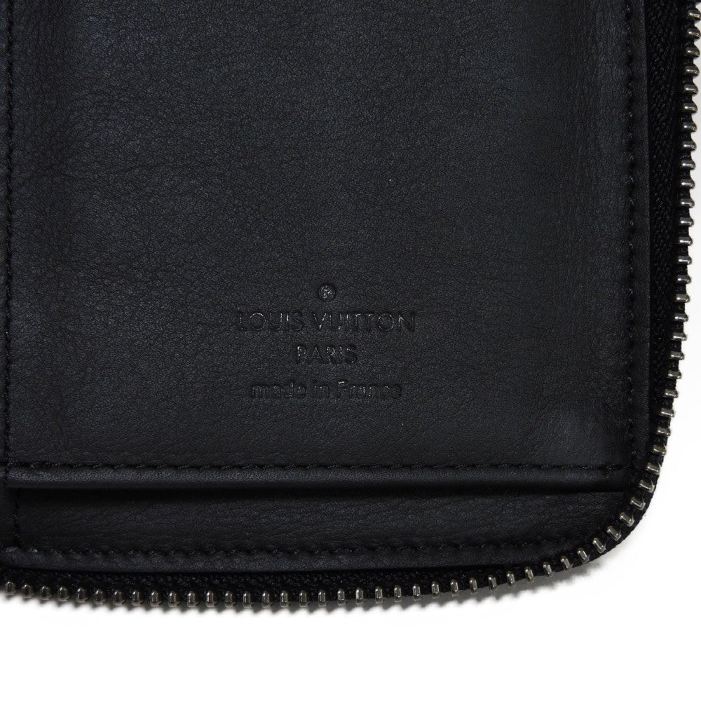 LOUIS VUITTON Long Wallet Purse N63548 Anfini Leather (Damie embossed) onyx Black New Zip Around RFID Damier Anfini Zippy Wallet Vertical mens Used Authentic