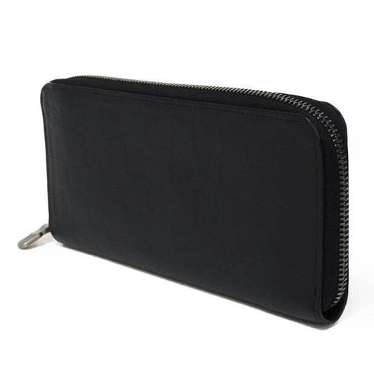 LOUIS VUITTON Long Wallet Purse N63548 Anfini Leather (Damie embossed) onyx Black New Zip Around RFID Damier Anfini Zippy Wallet Vertical mens Used Authentic