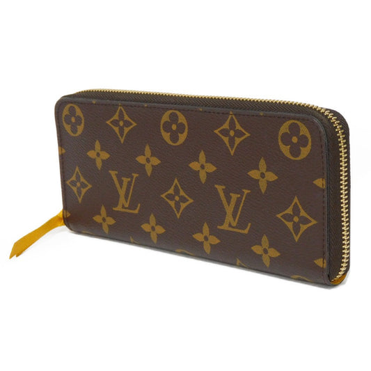 LOUIS VUITTON Long Wallet Purse M60744 Monogram canvas x grain leather (embossed) Mimosa LV Logo Flower Yellow Zip Around Monogram Portefeuille Clemence unisex(Unisex) Used Authentic