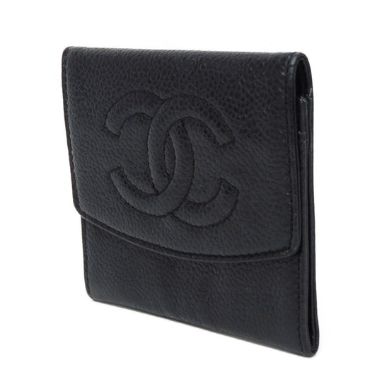 CHANEL Coin case Caviar skin black COCO Mark CC Mark 3rd Series Vintage Big Coco Compact flap wallet unisex(Unisex) Used Authentic