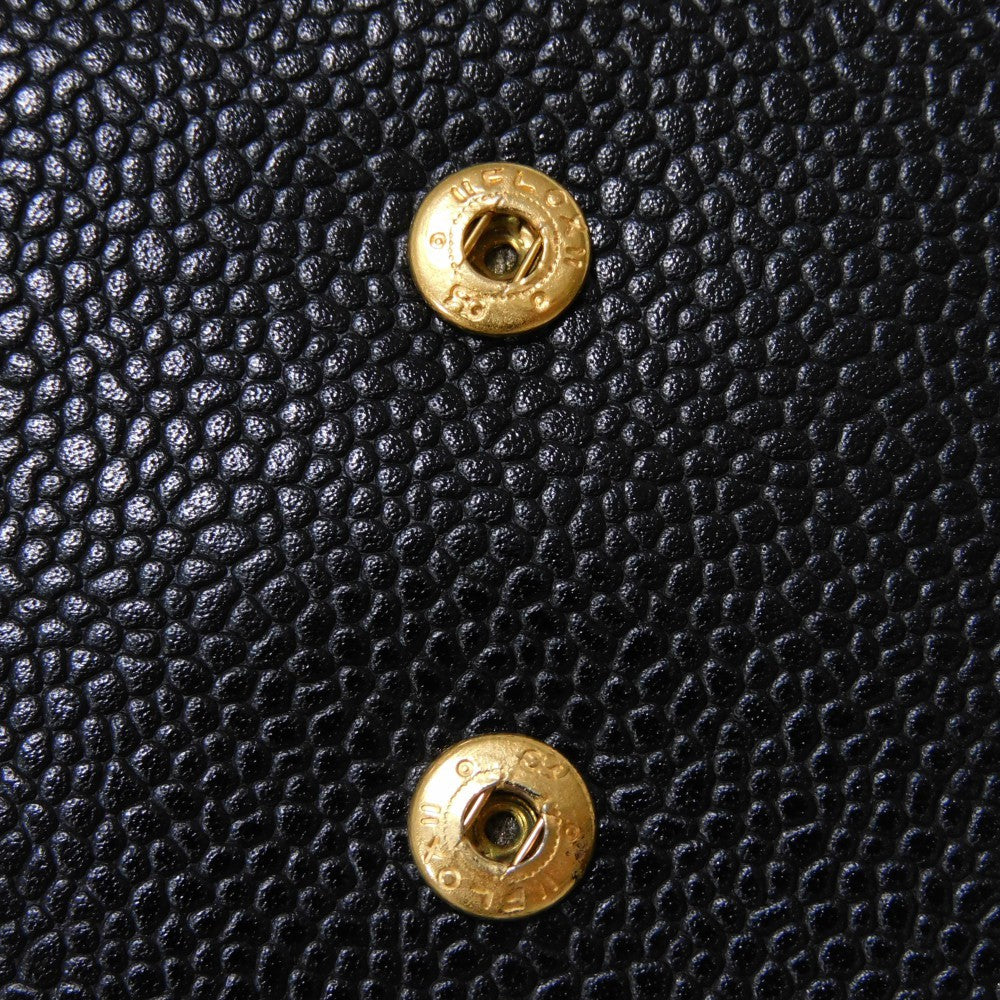 CHANEL Long Wallet Purse A01434 Caviar skin black COCO Mark CC Mark 4th Series Vintage Big Coco Long flap wallet unisex(Unisex) Used Authentic