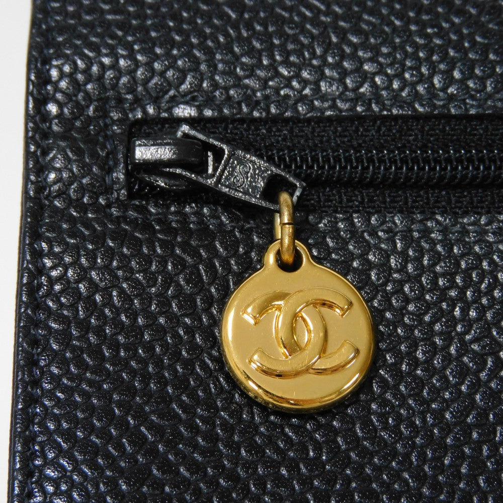CHANEL Long Wallet Purse A01434 Caviar skin black COCO Mark CC Mark 4th Series Vintage Big Coco Long flap wallet unisex(Unisex) Used Authentic