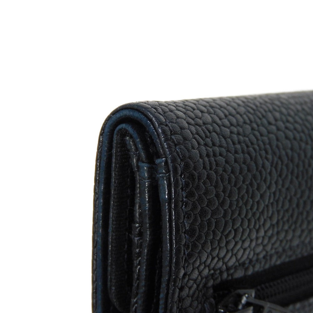CHANEL Long Wallet Purse A01434 Caviar skin black COCO Mark CC Mark 4th Series Vintage Big Coco Long flap wallet unisex(Unisex) Used Authentic