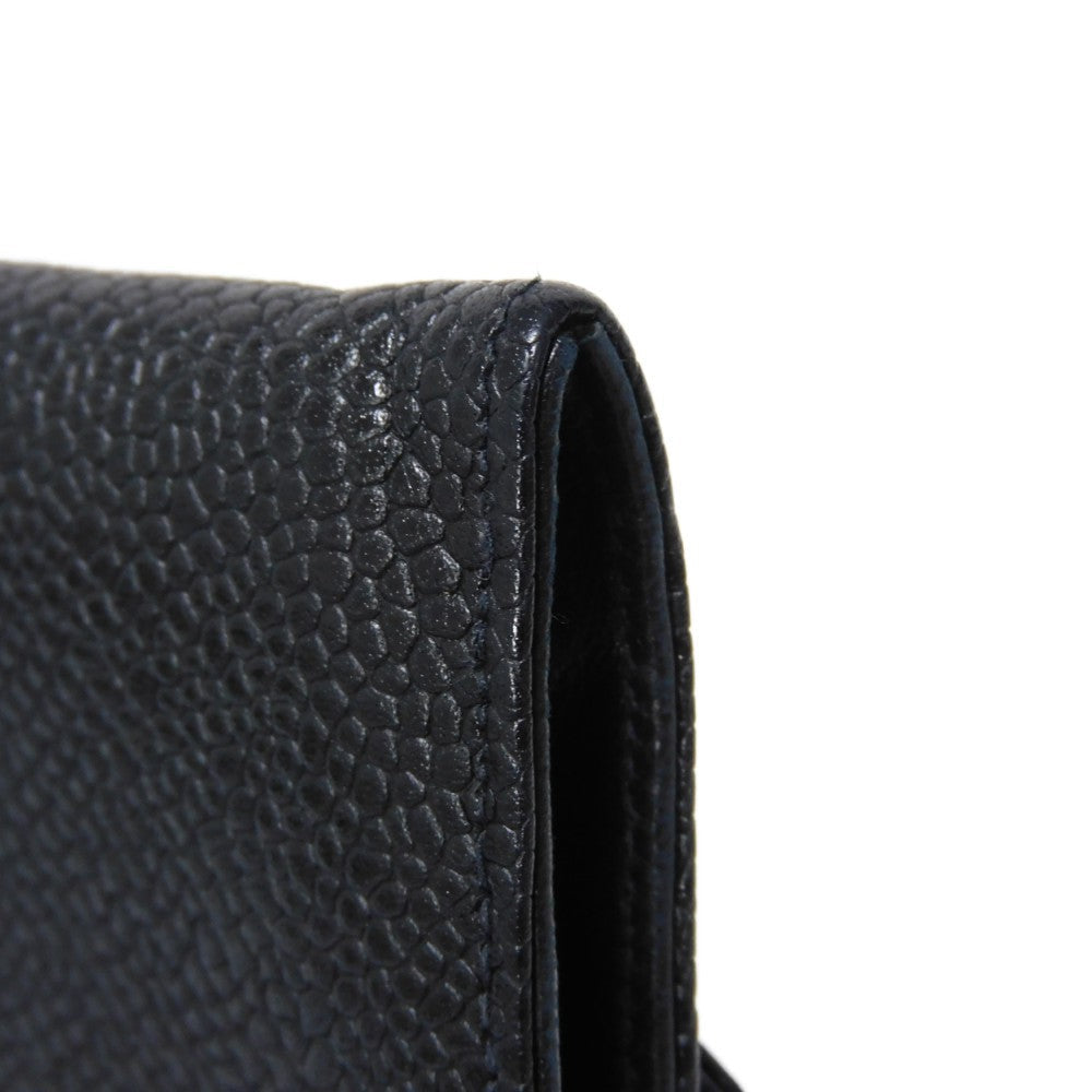 CHANEL Long Wallet Purse A01434 Caviar skin black COCO Mark CC Mark 4th Series Vintage Big Coco Long flap wallet unisex(Unisex) Used Authentic