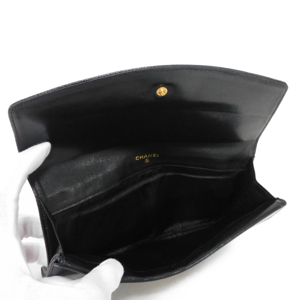 CHANEL Long Wallet Purse A01434 Caviar skin black COCO Mark CC Mark 4th Series Vintage Big Coco Long flap wallet unisex(Unisex) Used Authentic