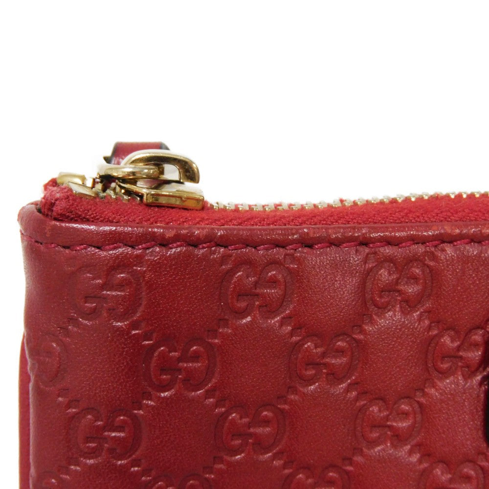 GUCCI Coin case 544248 BMJ1G 6420 GG striped leather Red logo embossed key ring gold Micro GG Shima Guccissima coin purse unisex(Unisex) Used Authentic