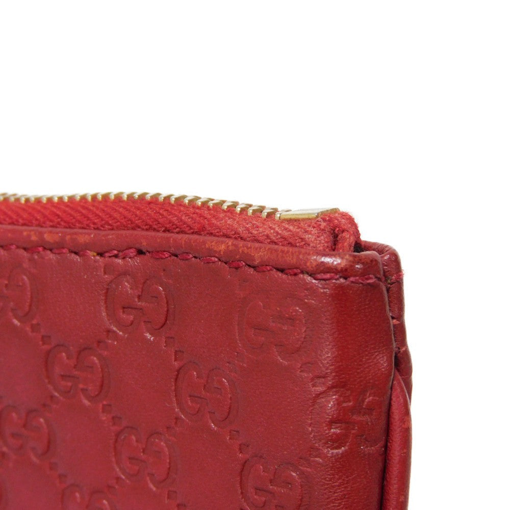 GUCCI Coin case 544248 BMJ1G 6420 GG striped leather Red logo embossed key ring gold Micro GG Shima Guccissima coin purse unisex(Unisex) Used Authentic