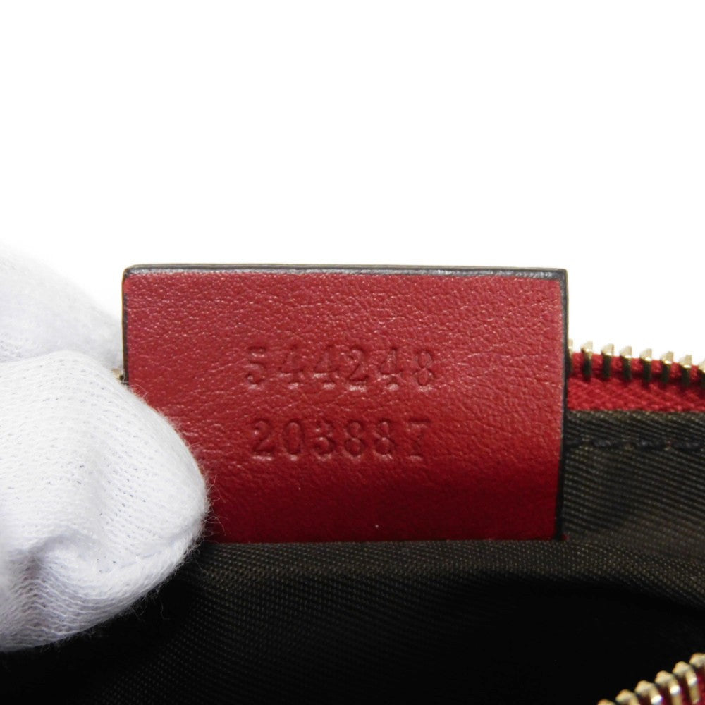 GUCCI Coin case 544248 BMJ1G 6420 GG striped leather Red logo embossed key ring gold Micro GG Shima Guccissima coin purse unisex(Unisex) Used Authentic