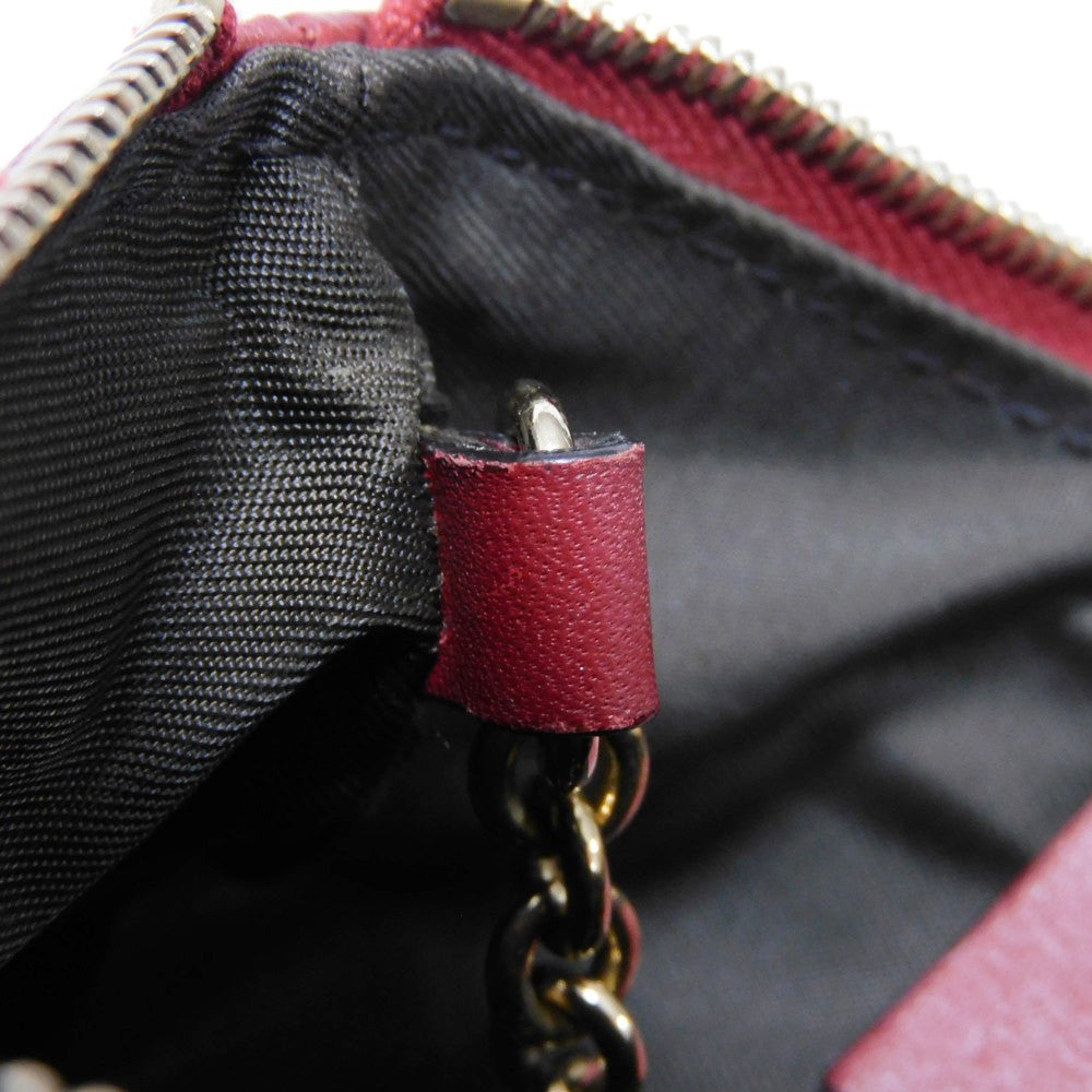 GUCCI Coin case 544248 BMJ1G 6420 GG striped leather Red logo embossed key ring gold Micro GG Shima Guccissima coin purse unisex(Unisex) Used Authentic