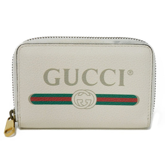 GUCCI Coin case 496319 0GCAT 8820 Textured leather Ivory x green x red Shelley Webb White Vintage logo print Compact zip-around wallet unisex(Unisex) Used Authentic