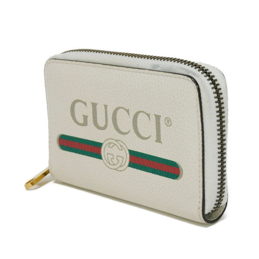 GUCCI Coin case 496319 0GCAT 8820 Textured leather Ivory x green x red Shelley Webb White Vintage logo print Compact zip-around wallet unisex(Unisex) Used Authentic