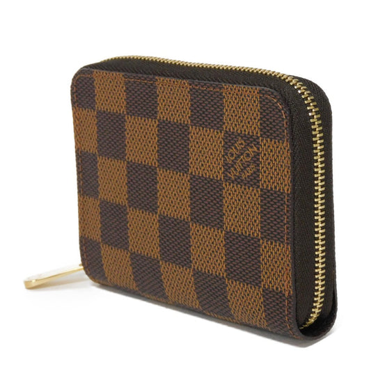 LOUIS VUITTON Coin case N63070 Damier canvas x grain leather (embossed) Brown Good condition logo Zip Around Coin Pocket Wallet Brown checkered pattern Damier Zip around purse mens(Unisex) Used Authentic