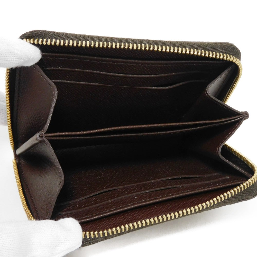LOUIS VUITTON Coin case N63070 Damier canvas x grain leather (embossed) Brown Good condition logo Zip Around Coin Pocket Wallet Brown checkered pattern Damier Zip around purse mens(Unisex) Used Authentic